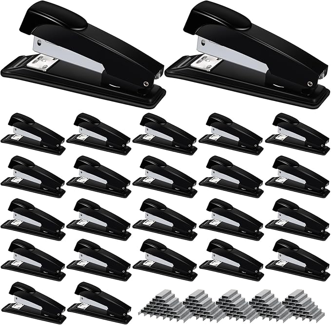 Yahenda 24 Pieces Staplers Bulk with Staples 20 Sheet Capacity Black Compact Desktop Heavy Duty Stapler for Desk Office School