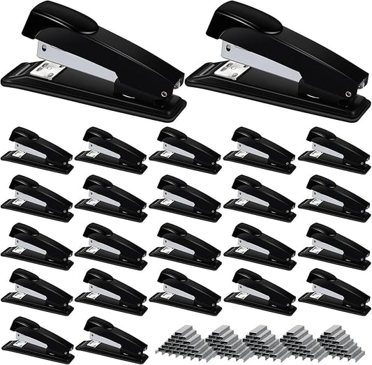 Yahenda 24 Pieces Staplers Bulk with Staples 20 Sheet Capacity Black Compact Desktop Heavy Duty Stapler for Desk Office School
