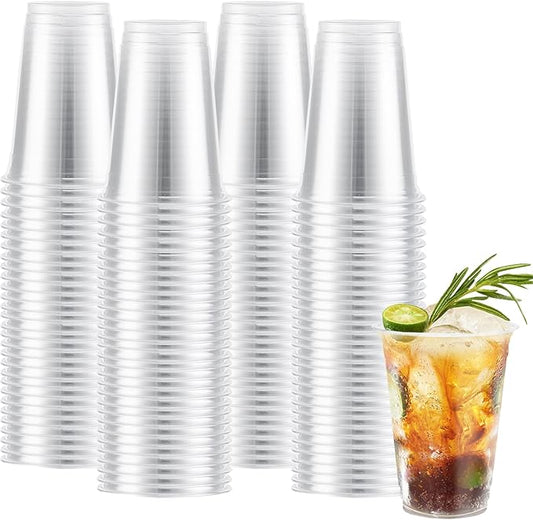 12 oz Clear Plastic Cups, 300 Count Disposable Coffee Cups No Lids, 12 Ounce Cold Plastic Party Cup Bulk, PET Clear Cup for Iced Coffee, Smoothie, Cold Beverage