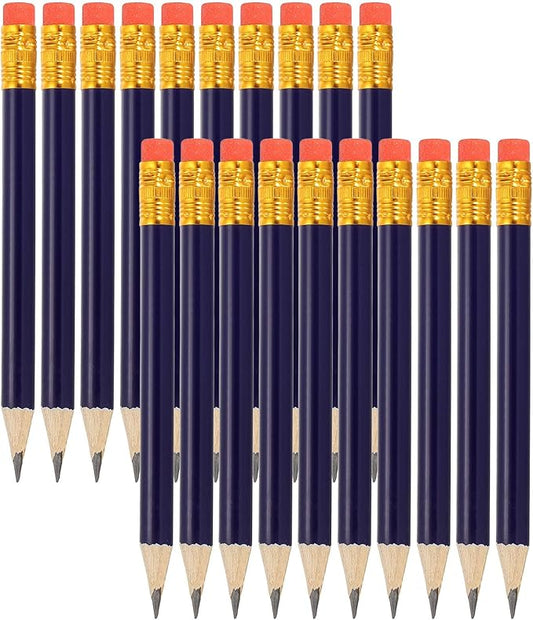 MECCANIXITY Golf Pencils with Erasers, 4" HB Mini Half Pencils Pre Sharpened Small Pens for Wedding Bridal Shower Game Office Writing Drawing(Dark Blue, Pack of 20)