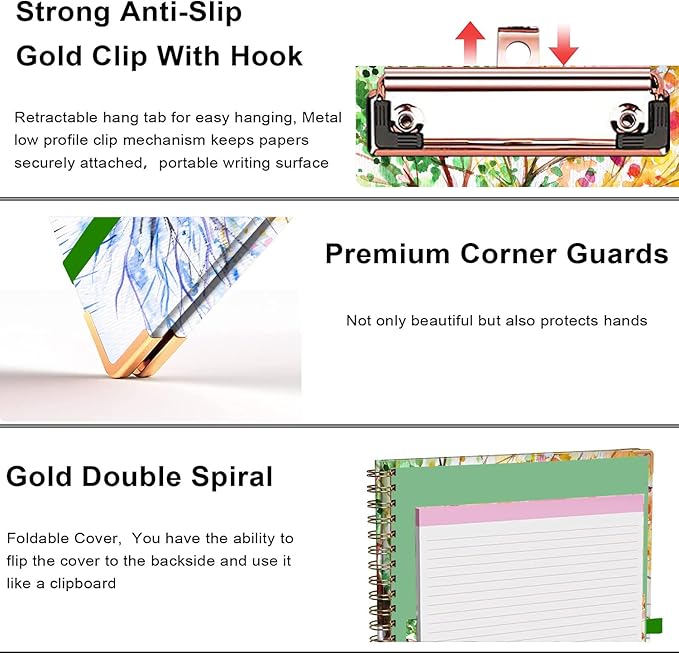 Lateefah Clipboard with Storage, File Folders with Pockets, Nursing Clipboard with Label Stickers and Notepad, Spiral Clip Board with Pen Loop for School, Office Supplies