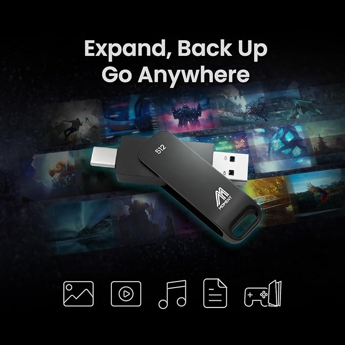 MMOMENT 512GB MU P50 External SSD – USB-C & USB-A Compatible, Portable USB 3.2 5Gbps SSD, 530MB/s Read, 480MB/s Write, Sustained 110MB/s – Works with iPhone-15+, Android, PS5, Steam Deck, PC