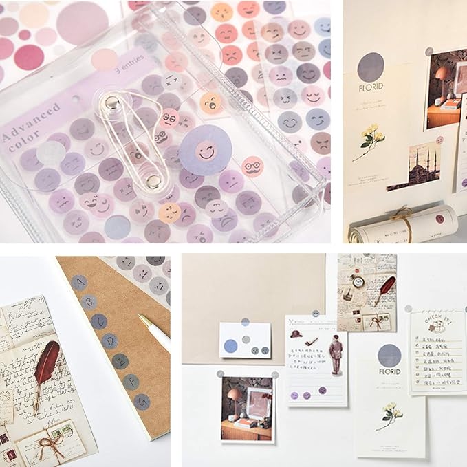 Lovely Face Circle Stickers -6 Pack (18 Sheet) Colorful Circles Stickers Pack - Translucent Color Coding Dots Labels - Assorted Color Code Sticker, for Customizing Planners to Do List Calendar