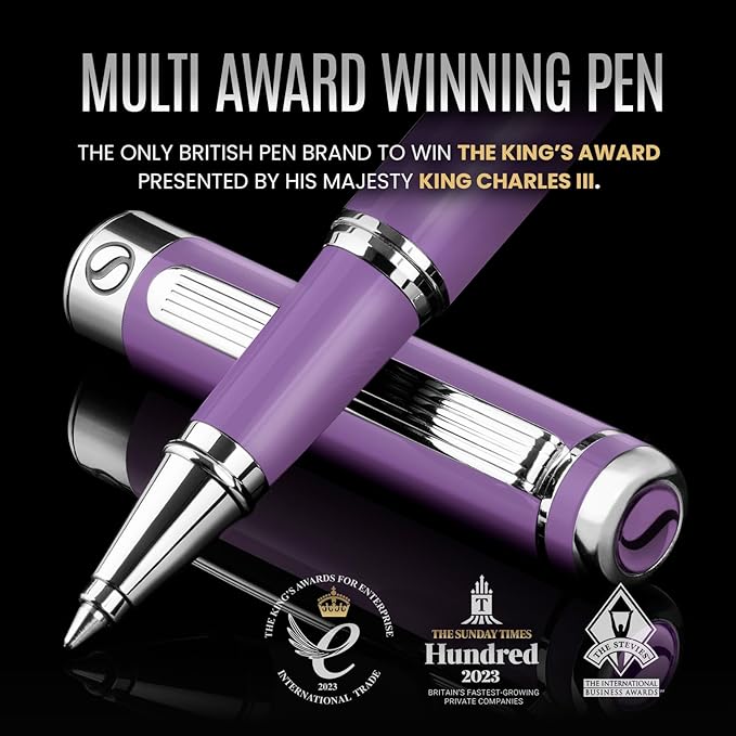 Scriveiner Lavender Rollerball Pen - Stunning Luxury Pen With Chrome Finish, Schmidt Ink Refill, Best Roller Ball Gift Set for Men & Women, Professional, Executive Office, Nice Pens
