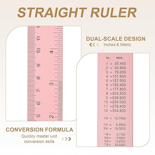 HARFINGTON 6pcs Metal Straight Ruler 30cm Metric SAE Aluminum Alloy Measuring Rulers Scale Tool with Hole for Measure Study Reading Classroom Office, Pink