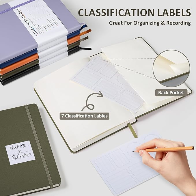 Lined Journal Notebook for Women Men, 200 Pages A5 Hardcover Leather Journals for Writing,Travel,School,Office,Work,Business,College Ruled Notebooks for Note Taking, Diary Notepad 5.7"×8.3"(Green)