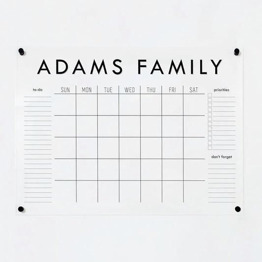 Personalized Clear Acrylic Calendar for Wall, Calendar Whiteboard for Wall, Dry Erase Wall Calendar, Wall Calendar Organizer System for Home (Block, Black, 31"W x 23"H)
