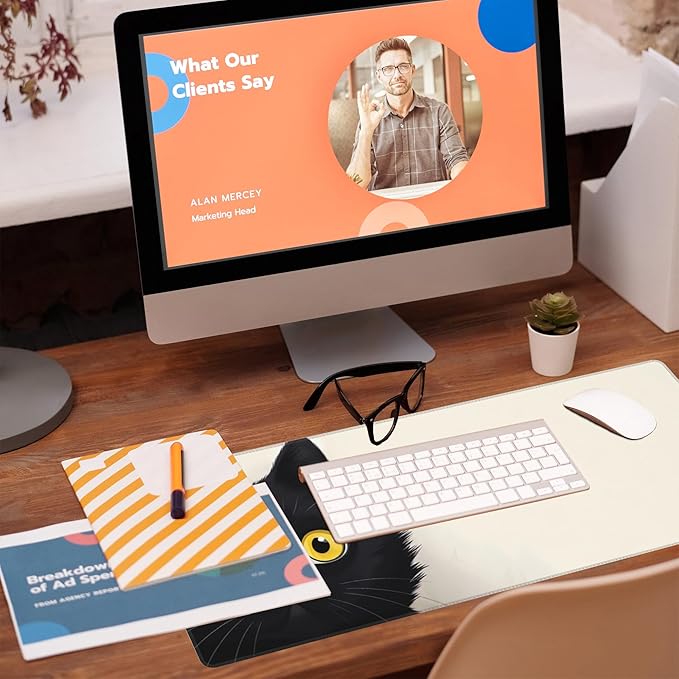 Desk Pad,Black Cat Desk Mat,Cute Cat Large Gaming Mouse Pad for Desk,Extended Big Computer Keyboard Mouse Pad with Non-Slip Base and Stitched Edge,31.5"x11.8"