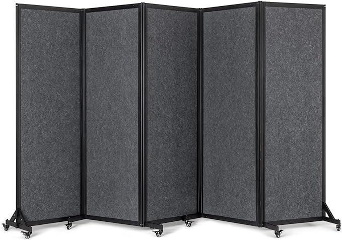 Office Divider,Room Partition, Privacy Partition Separator,Portable Commercial Screen Dividers,Classroom School Dividers,10'6"W x 6'7"H,5 Panel,Grey