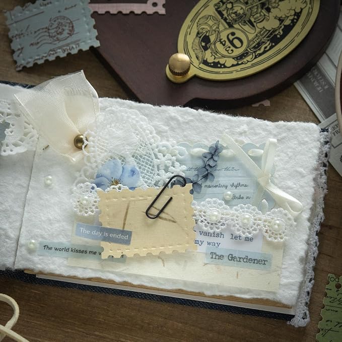 Vintage Scrapbook Paper Set, 144 PCS Textured Craft Paper Kit with Glue Tape for Journaling, Scrapbooking, DIY Crafts, and Art Supplies