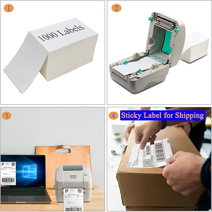 OausTect 4x6 Shipping Label 1000 Fanfold Labels for Rollo, Zebra Direct Thermal Printer, with Perforations