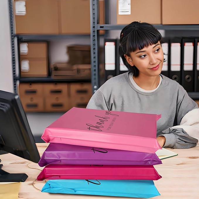 JinRuiKJ Thank You Poly Mailer - 10x13 Poly Mailers Variety Pack of 100, 25 Pcs Each Color, Strong Adhesive Shipping Bags for Clothing, Durable Thick Mailer Bags with Self Seal - Mixed Color2