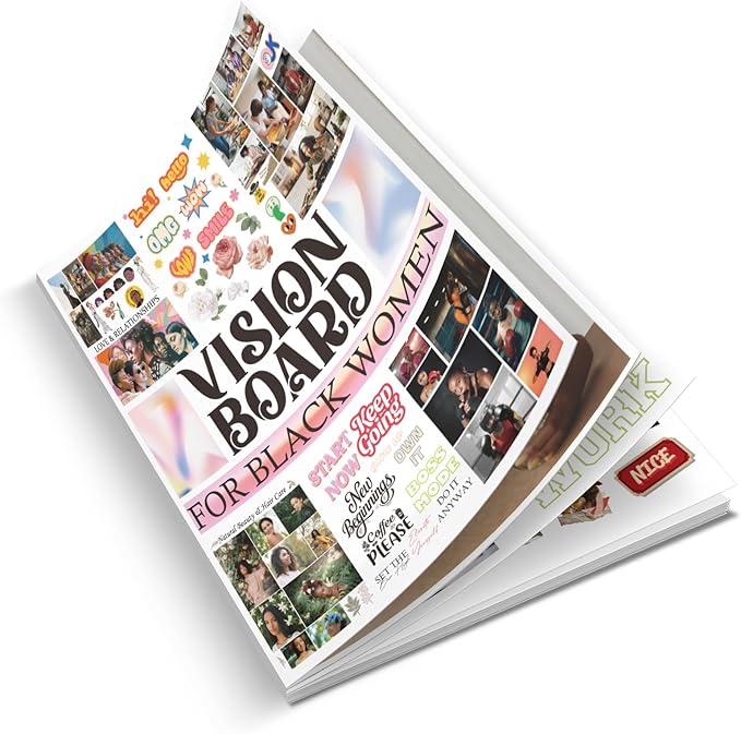 EggSun Vision Board Supplies with 1200+ Images & Quotes Collage Magazine Book, Wall Clip Art Scrapbook Journal Kit for Vision Board Making Beginners Women Men Teen Girls Room Decors (Black Women)