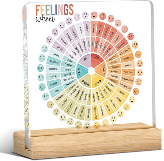 Mental Health Office Desk Decor, Therapy Office Decor, Mental Health Gifts for Women School Counselor Psychologist Therapist, Feelings Wheel Acrylic Sign for Halloween Christmas Gift
