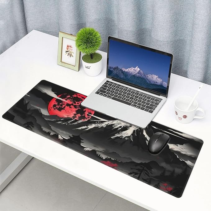 Extended Gaming Mouse Pad, Large Desk Mat XL Anime Mouse Pad Waterproof with Stitched Edges, Non-Slip Desktop Pad for Home and Office, Level Up Your 31.5x11.8 Inch (Snow Mountain)