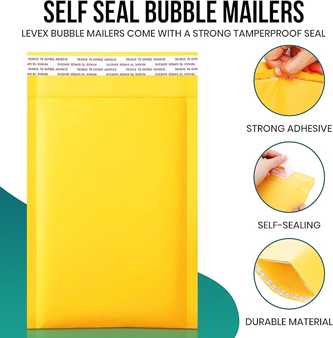 Levex - #00 5" x 10 [50 Pack) Kraft Bubble Mailers, Padded Envelope Mailers, Packing Envelope & Mailing Bags for Shipping