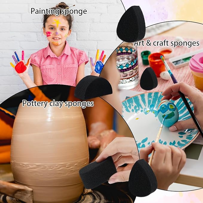 Ymapinc 24 Pcs Face Painting Make Up Sponges, Petal Oval+Water Drop Shaped Face Paint Black Sponge Brush Body Makeup Party Supply Art Work DIY Facial Paint Stencil Tools