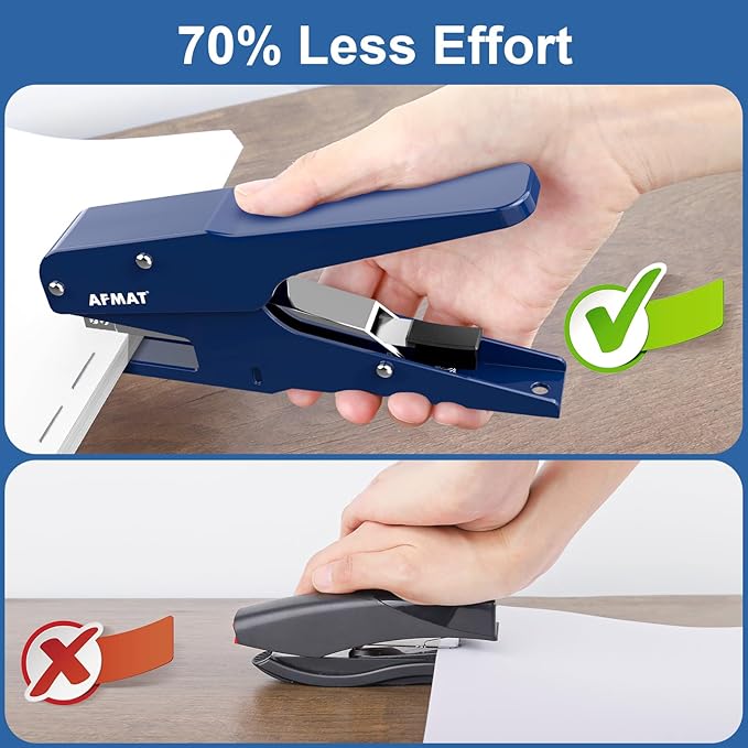 AFMAT Effortless Plier Stapler, Metal 30 Sheet Stapling Plier, 15000+ Stapling Times, with Staples & Reload Button, Handheld Stapler Heavy Duty, Space Save Size, Good for Office, Home, School, Blue