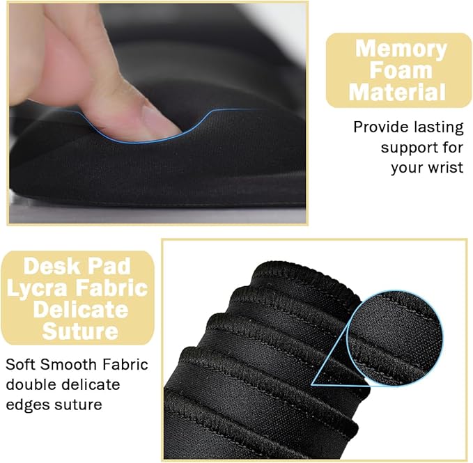 Keyboard Wrist Rest Large Mouse Pad Wrist Support for Computer, 4 in 1 Memory Foam Keyboard Pad Desk Mat Ergonomic Hand Rest Wrist Cushion for Home Office Gaming-Black