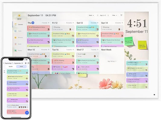 Digital Calendar 15.6 Inch, Electronic Calendar Chore Family Schedules, Smart Weekly and Monthly Planner, 1920 * 1080P IPS Touchscreen Interactive Display - Wall Mount White