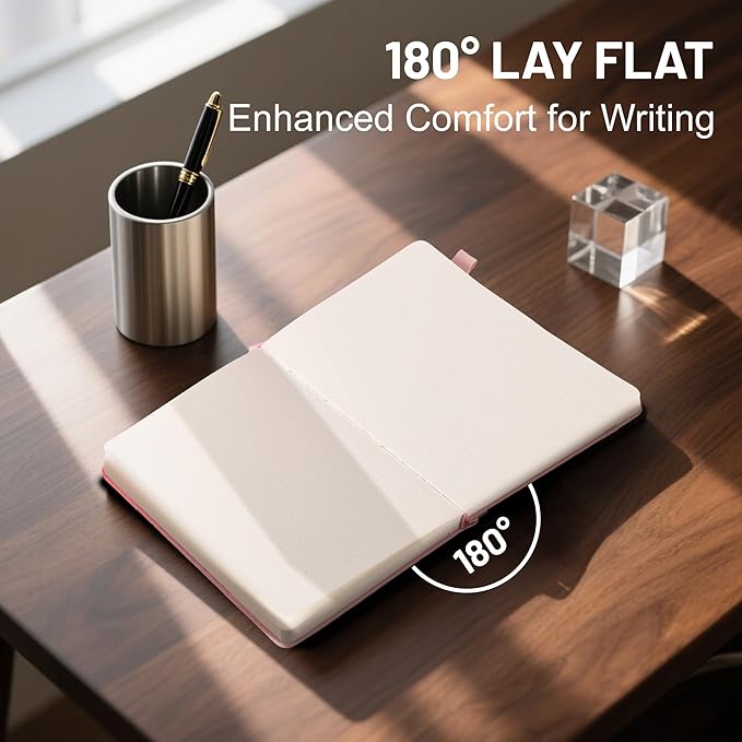 CAGIE Bullet Dotted Journal Notebook 320 Pages 100 GSM Paper Hardcover B5 Dot Grid Notebook Leather Journals for Writing Women Men Work Journaling, Pink