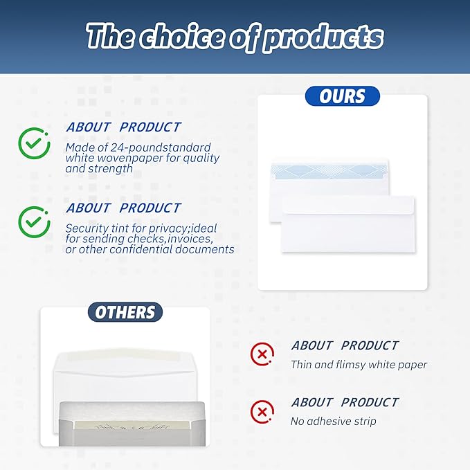 Yeplan 500PCS #10 Envelopes Letter Size Self Seal Business Envelopes No Window Security Mailing Envelopes Size 4-1/8 x 9-1/2 Inch - White 24LB Paper
