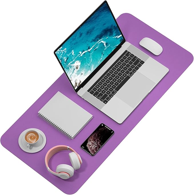 Hsurbtra Desk Pad, 35.5" x 17" PU Leather Desk Mat, XXL Extended Mouse Pad, Waterproof Desktop Blotter Protector, Non-Slip Ultra Thin Large Laptop Keyboard Writing Mat for Office Home, Purple