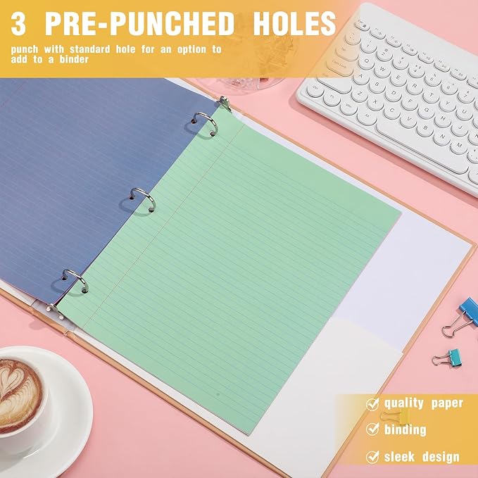 PerKoop 400 Sheets Colored Loose Leaf Paper 8.5" x 11" college ruled Lined 3 Hole Punched notebook Filler Paper for 3 Ring Binders Office School Supplies (Candy Colors)