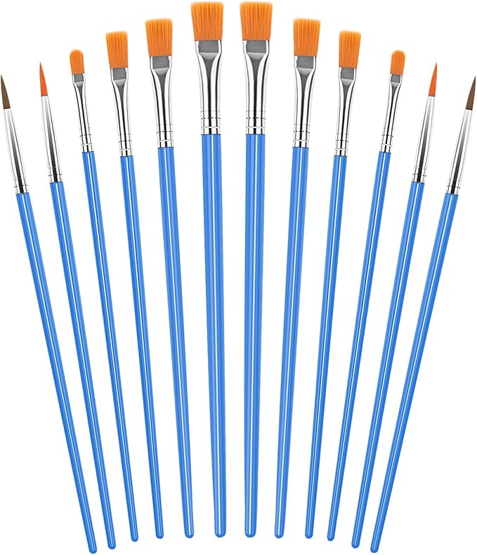 UPINS 11 Pcs Flat Paint Brushes Fine Detail Paint Brush Miniature Small Brush Bulk for Detail Painting Mixed Sizes