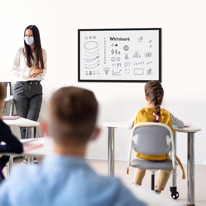 Amazon Basics Magnetic Dry Erase Whiteboard, 35"W x 23"H, Black Wooden Frame