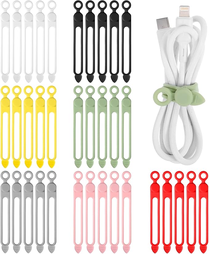 35 Pcs Silicone Cable Straps Cord Organizer for Bundling Earphone Phone Charger Computer Cords Reusable Multipurpose Cable Ties Wire Organizer in Home Office Kitchen School