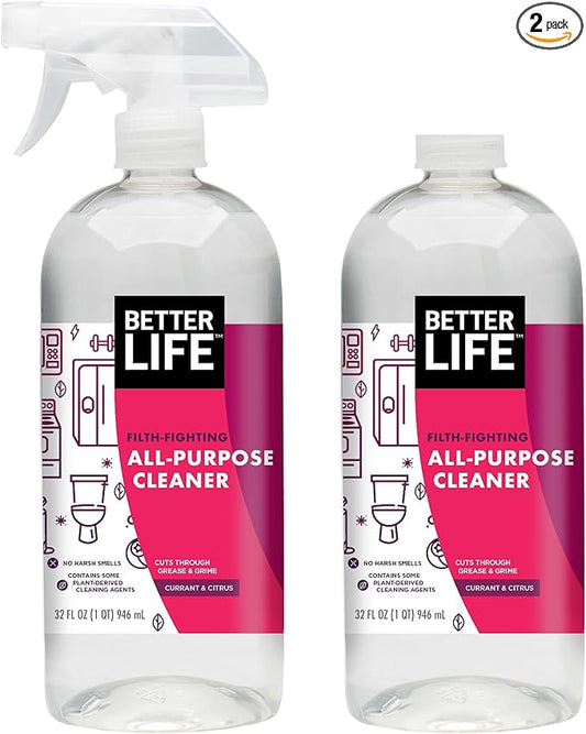 Better Life Multi Surface Cleaner - Plant Derived Cleaner Spray, Non-Toxic All Purpose Cleaners, Eco-Friendly Non Toxic Cleaning Supplies for Home, Currant and Citrus Scent, 32 Fl Oz * 2
