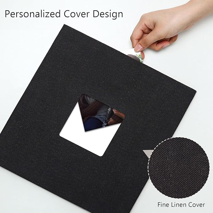 Vienrose Premium Scrapbook Photo Album with Writing Space 12"x12", DIY Scrapbook Album with 100 Pages, Large Photo Book for Baby Family Travel Vacation, Black