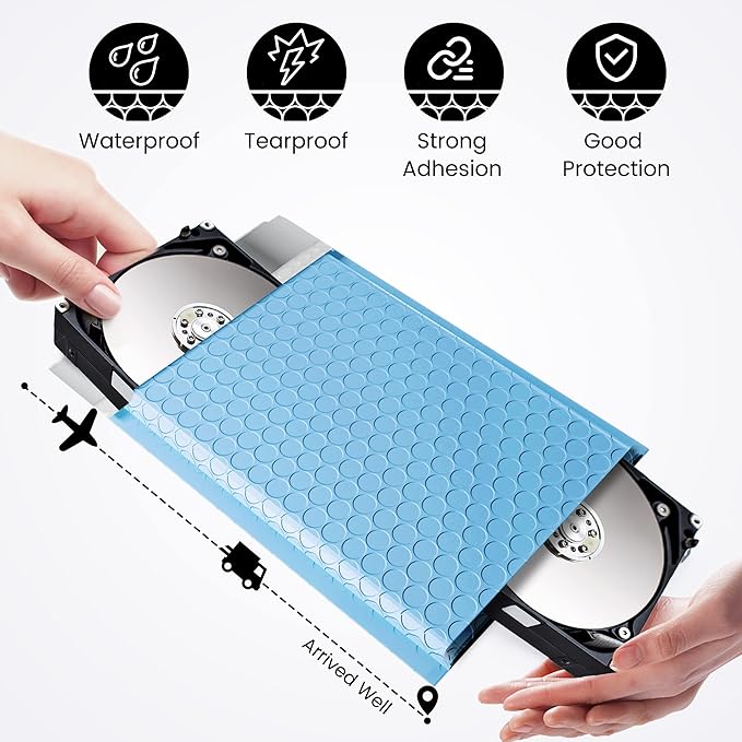 Fuxury 100Pcs Bubble Mailers 6x10" Light Blue Bubble Mailer Thick Shipping Padded Envelopes Usable Size 6x9" Padded Mailers Shipping Bags for Mailing,Packaging, Small Business, Boutique, Bulk #0