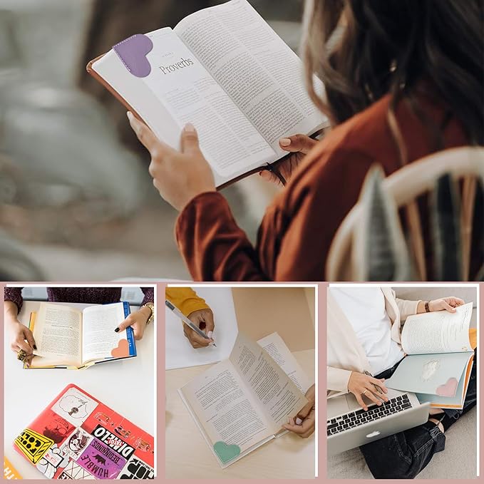 Leather Heart Bookmarks - Winjeto 6 Pieces Cute Corner Page Book Marks for Teachers Students Book Reading Lovers, for School Office Home Supplies (Love（6pcs）)