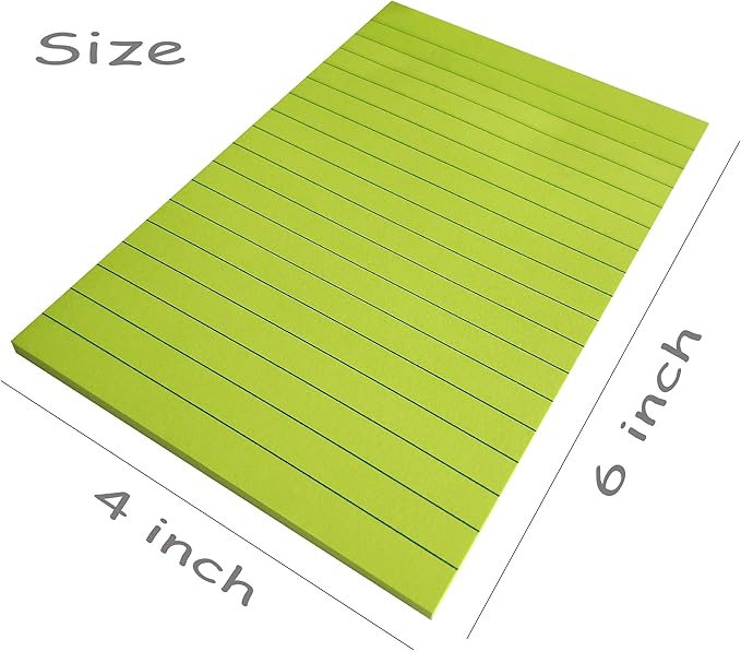 Lined Sticky Notes 4x6 Inches, 6 Bright Colors Large Sticky Notes with Lines, Super Sticking Power Memo Pads, Total 270 Sheets