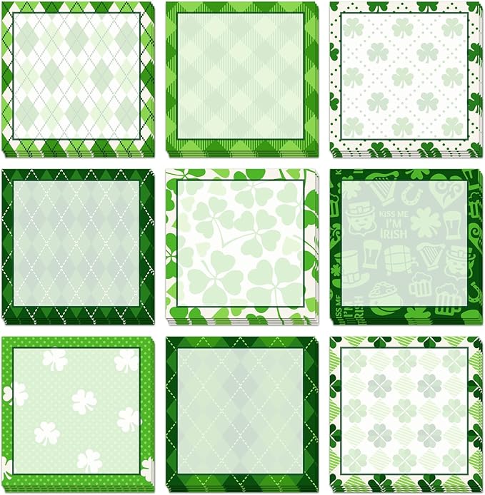 9 Pieces St. Patrick's Shamrock Sticky Notes Shamrock Sticky Notes Self-Adhesive St. Patrick's Sticky Note Pads Sticky for School Office Home Supplies Students Teachers Presents