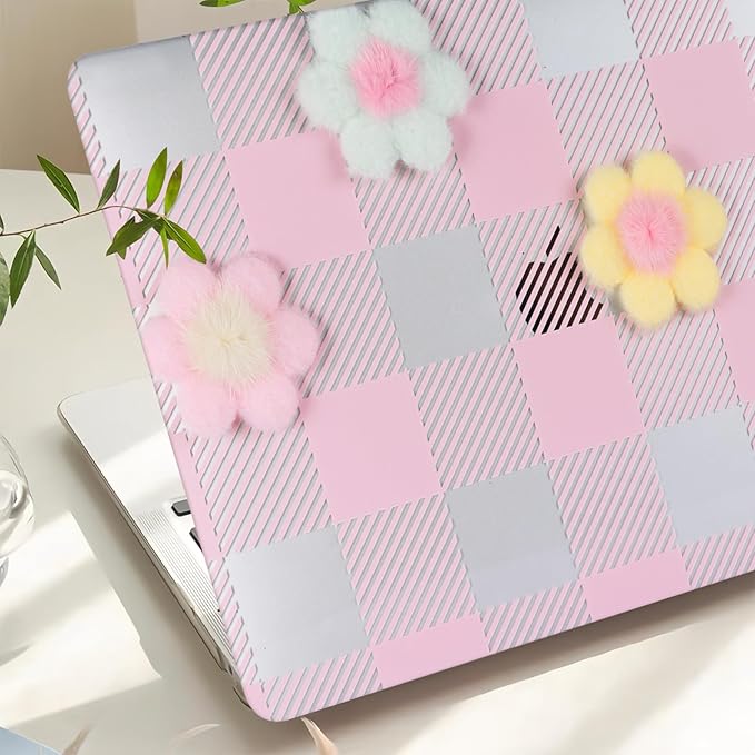 DTangLsm for MacBook Air 13 inch Case 2022 2021-2018 A2337 M1 A2179 A1932, MacBook Air M1 Case, Gingham Plush Plastic Hard Shell Cover for Mac Book Air 13.3 inch + Keyboard Cover, Pink Checkerboard