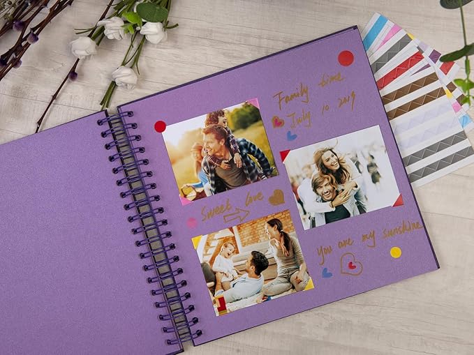 potricher 10 x 10 Inch DIY Scrapbook Photo Album 80 Pages Thick Kraft Blank Purple Paper Memory Book for Wedding and Anniversary Family (Purple, 10 Inch)