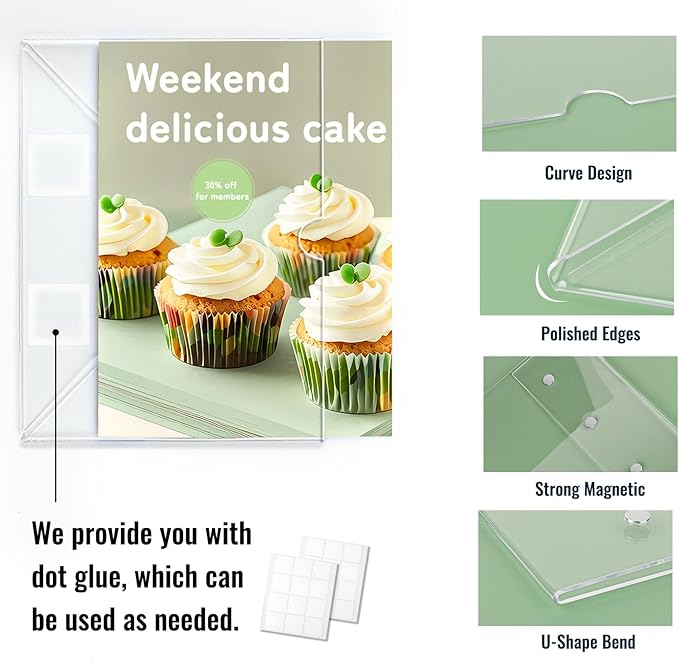 Acrylic Rigid Sign Holder 8.5 x 11 3Pack with Magnet and Self-adhesive, Horizontal and Vertical for Wall/Door/Window/Metal Surface, for Office/Store/Elevator Notices Poster Document Display