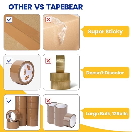 TAPEBEAR Brown Packing Tape 36Rolls, Heavy Duty Packaging Tape Refills 1.88 Inch x 55 Yard Moving Tape for Boxes, Secure Sticky Seal Brown Tape for Shipping, Mailing & Storage, Total 1980Yards
