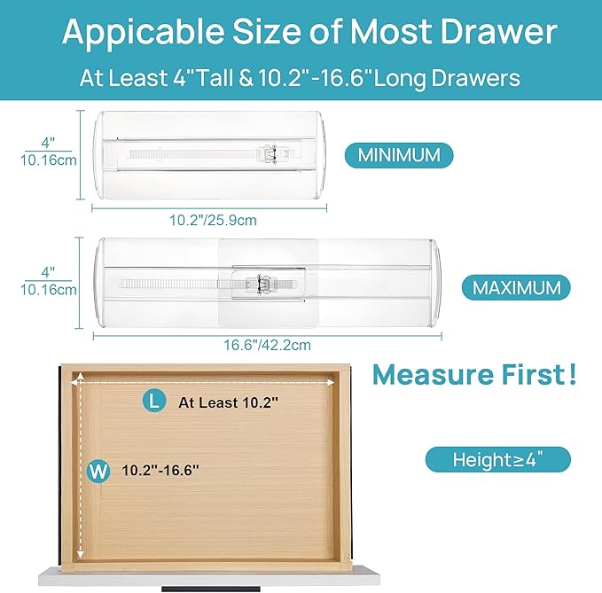 Vtopmart 18 Pack Drawer Dividers for Clothes, 4" High 10.2"-16.6" Adjustable Expandable Dresser Drawer Organizer, Clear Plastic Separators for Dresser, Baby Clothing, Underwear, Cosmetic, Toiletries