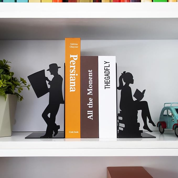 8 inch Lovers Bookends Book Ends for Shelves Decorative,Metal Book End Nonskid Book Holder Book Stopper Home Christmas Decor for Movies/CD/Video Games Christmas Decorations Gift(Set of 2)