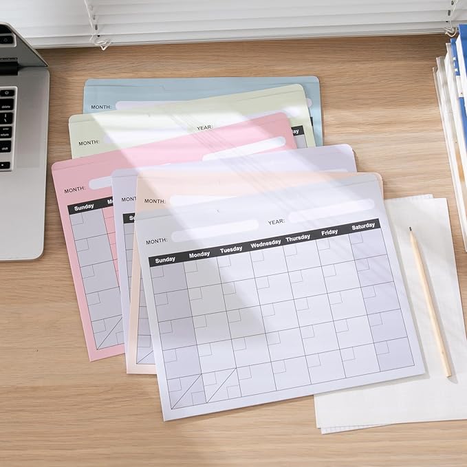 Y YOMA 6 Pack File Folder Jackets Letter Size Paper Pocket File Folder with Reinforced Straight-Cut Tab Pre-Printed Job Folders No Expansion Organizer for Office, Soft Colors, Calendar Design