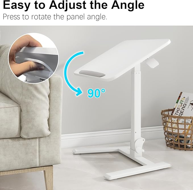 PUNCIA Adjustable Height Small Standing Desk Foldable Laptop Table with Stoppers - 90° Tiltable Rolling Computer Cart Portable Workstation Mobile Desk for Home Office Small Space Bedroom Dorm Study