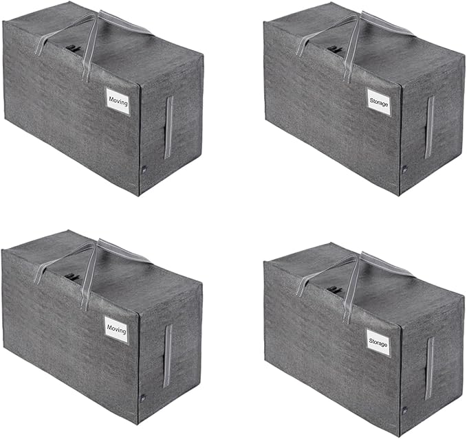 VENO 4 Pack Moving and Storage Bags, Heavy Duty, Alternative to Moving Boxes, Large Packing Totes Supplies for College Dorm Room with Zipper for Clothes, Wide Open Design (Dark Gray, 4 Pack)