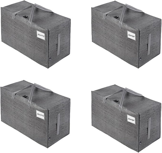 VENO 4 Pack Moving and Storage Bags, Heavy Duty, Alternative to Moving Boxes, Large Packing Totes Supplies for College Dorm Room with Zipper for Clothes, Wide Open Design (Dark Gray, 4 Pack)