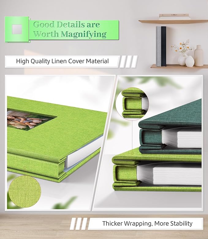 Photo Album Self Adhesive Scrapbook Album for 3x5 4x6 5x7 8x10 Pictures,120 Pages Linen Cover with Display Window DIY Photo Book,Ideal Gifts for Family Travel Wedding Baby