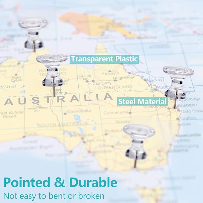 Outus 100 Pcs Giant Push Pins Large Thumb Tacks Plastic Heads 1 Inch Jumbo Push Pins for Cork Board Map Posters Office School(Clear)