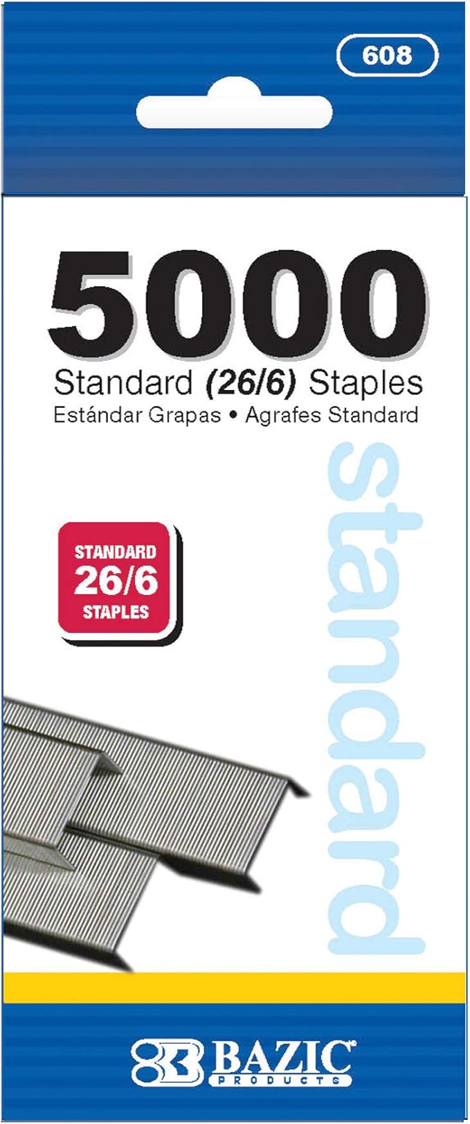 BAZIC Products Staples Standard 26/6 5000/Pack, Durable Silver Stapler pins Ideal Office Staples for Home, School & Business, 24-Pack